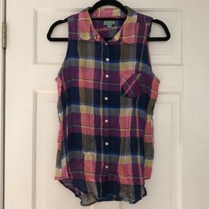 Multicolor Plaid C&C California Button Down Tank